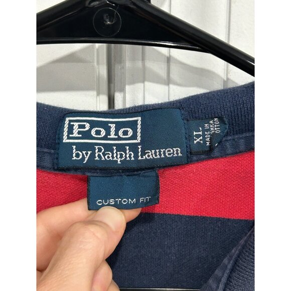 Polo By Ralph Lauren Mens Red & Navy Striped Custom Fit Cotton Polo Shirt XL - Picture 5 of 11